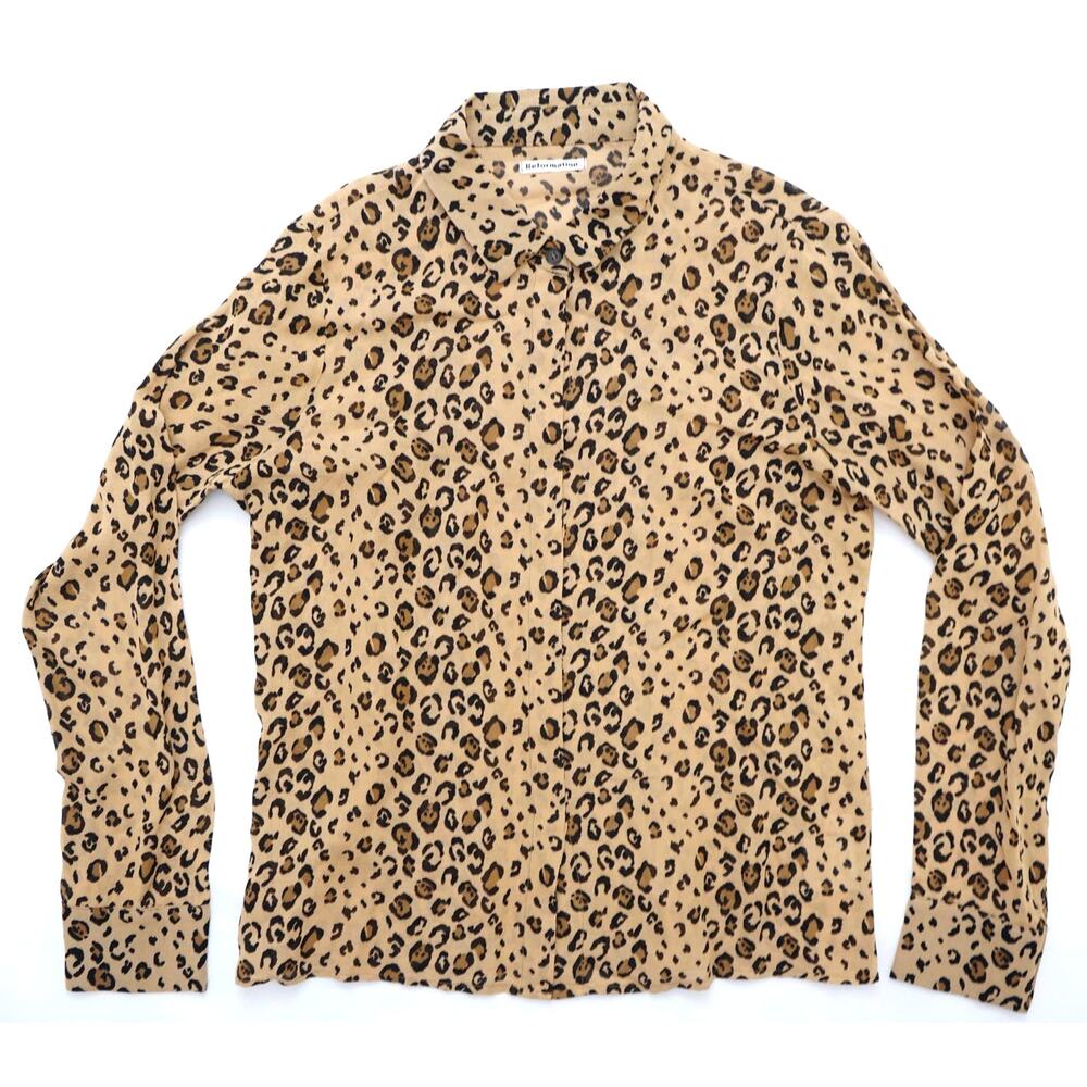 Reformation Leopard Print Long Sleeve Blouse Women's Medium